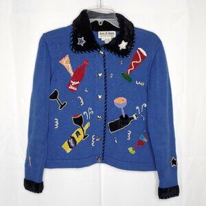 Jack Be Quick New Years Eve 2000 Party Sweater M Champagne Bottles Glasses Party